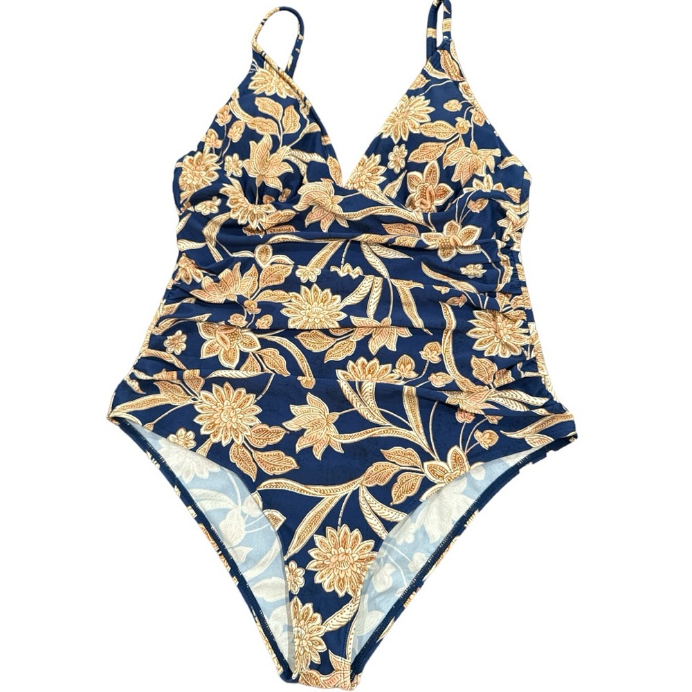 NEW with tags one piece floral prints blue swimsuit Sz L